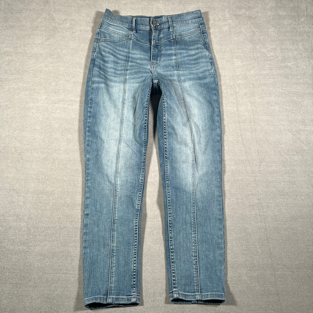 Chico's The Tapered Ankle Seamed Front High Rise Jeans Women 6 Blue Denim